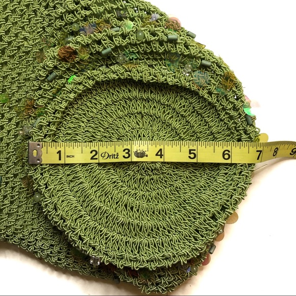 Cappelli Purse Green Crocheted Bag Boho Chic Round Rattan Handle - Picture 7 of 8